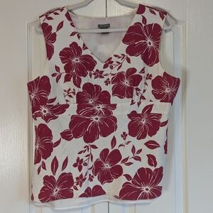Ann Taylor Pink/White Tropical Floral Print  Sleeveless Blouse | EUC | Sz 16
